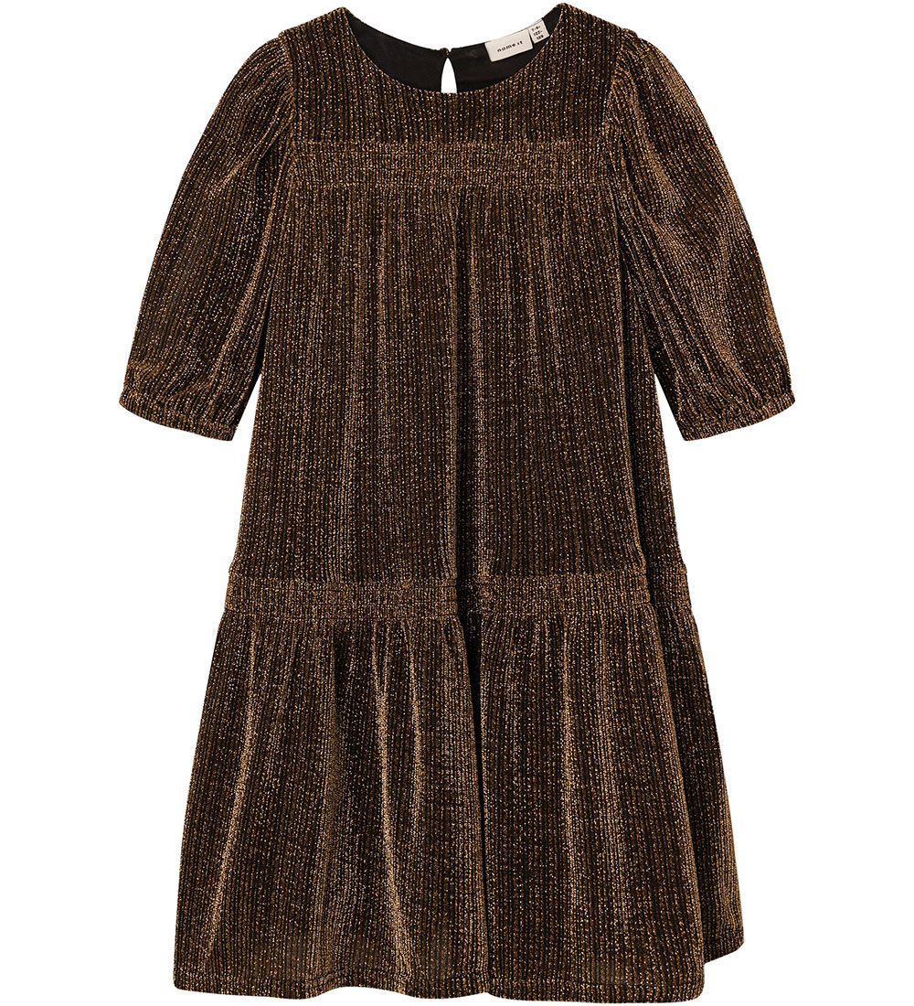 Name It Dress - NkfRisilk - Gold Colour w. Glitter