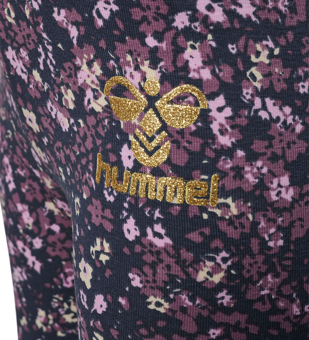 Hummel Leggings - hmlFloa - Ombra Blue/Paars m. Bloemen