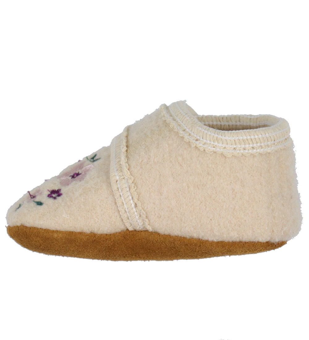 En Fant Slippers - Wool - Sandshell w. Flowers