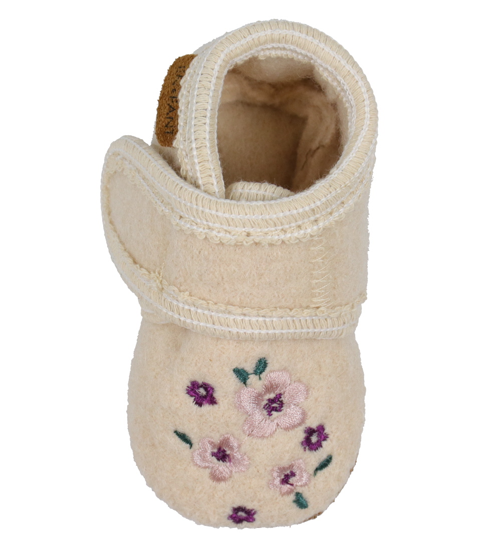 En Fant Slippers - Wool - Sandshell w. Flowers