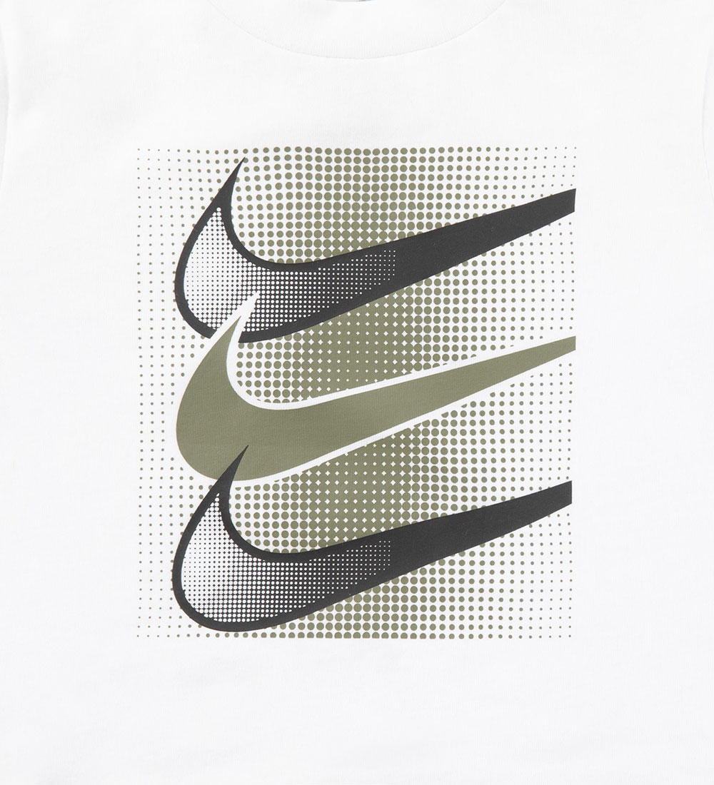 Nike T-shirt - White w. Army Green/Black
