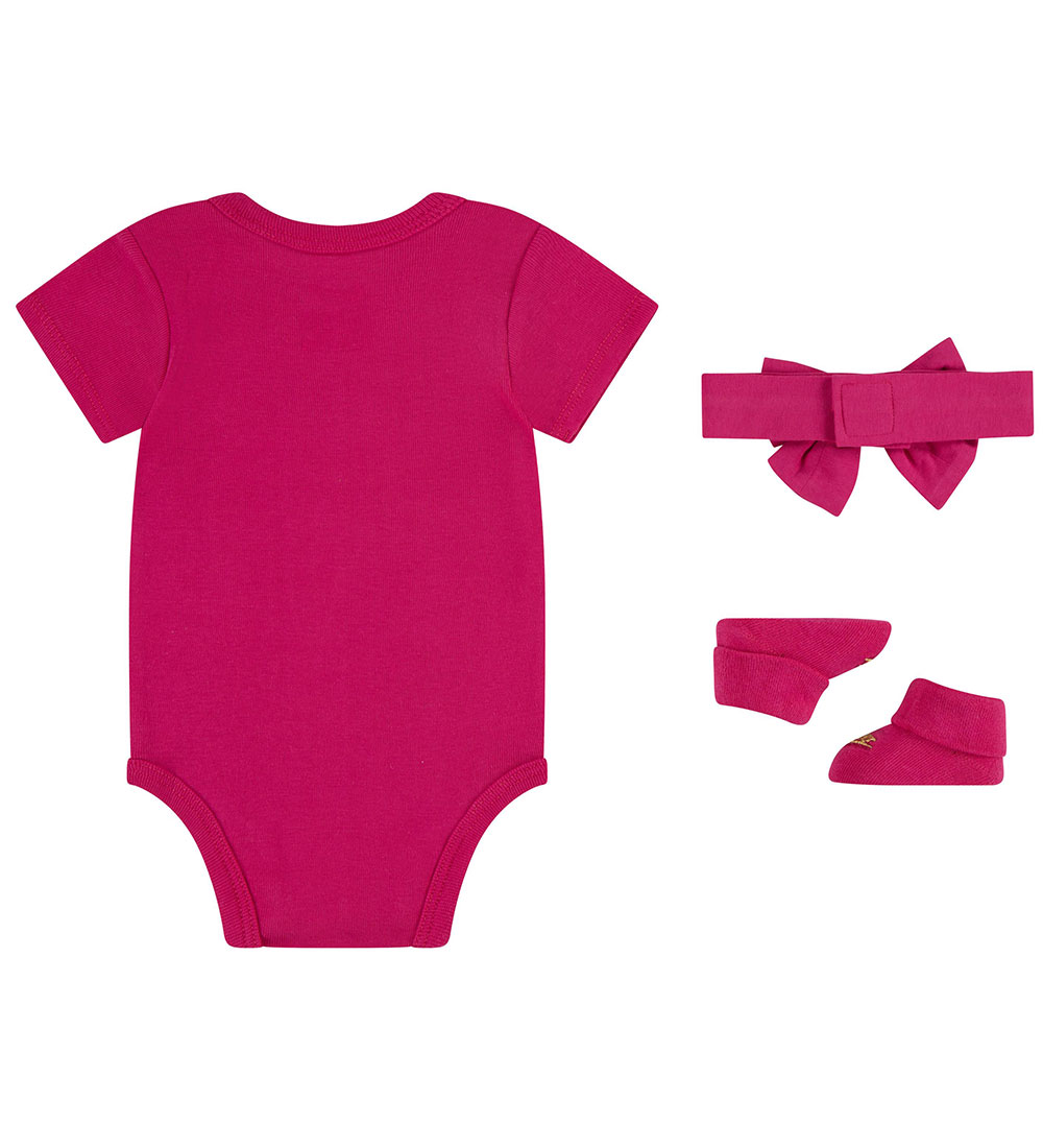 Nike Cadeaubox - Kruipschoenen/Haarband/Romper s/s - Roze m. Gou