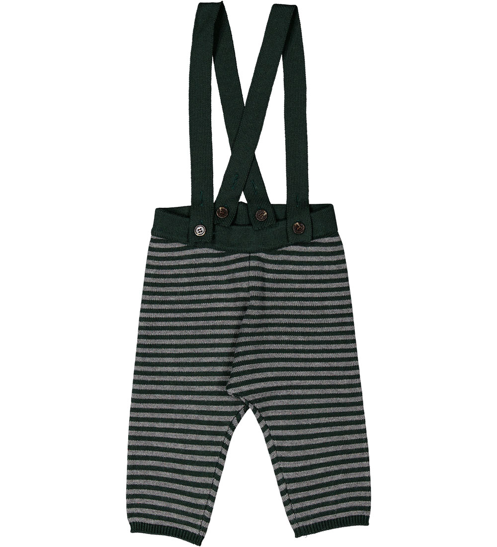 MarMar Byxor m. Hängslen - Stickad - Pyrrol - Dark Leaf Stripe