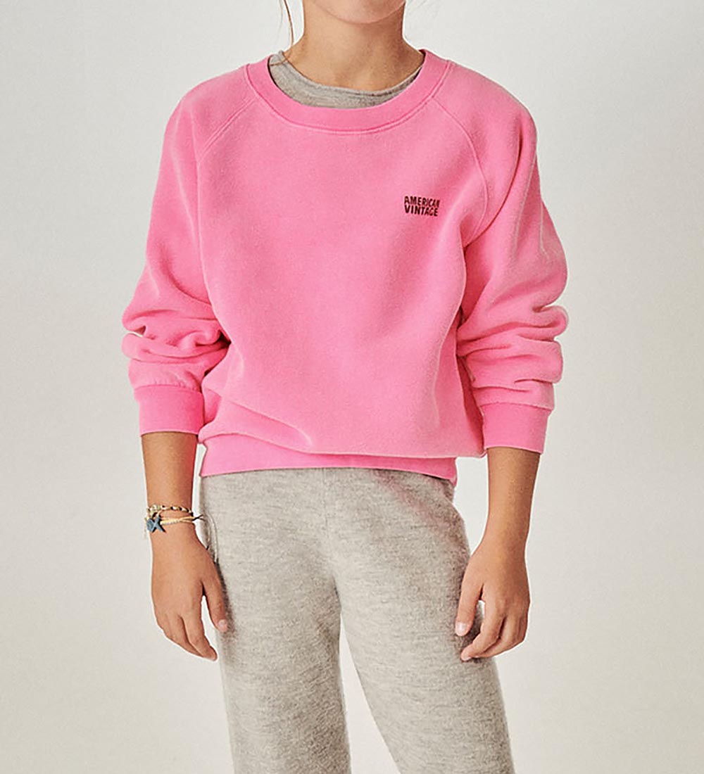 American Vintage Sweatshirt - Col Rond - Rose Fluo