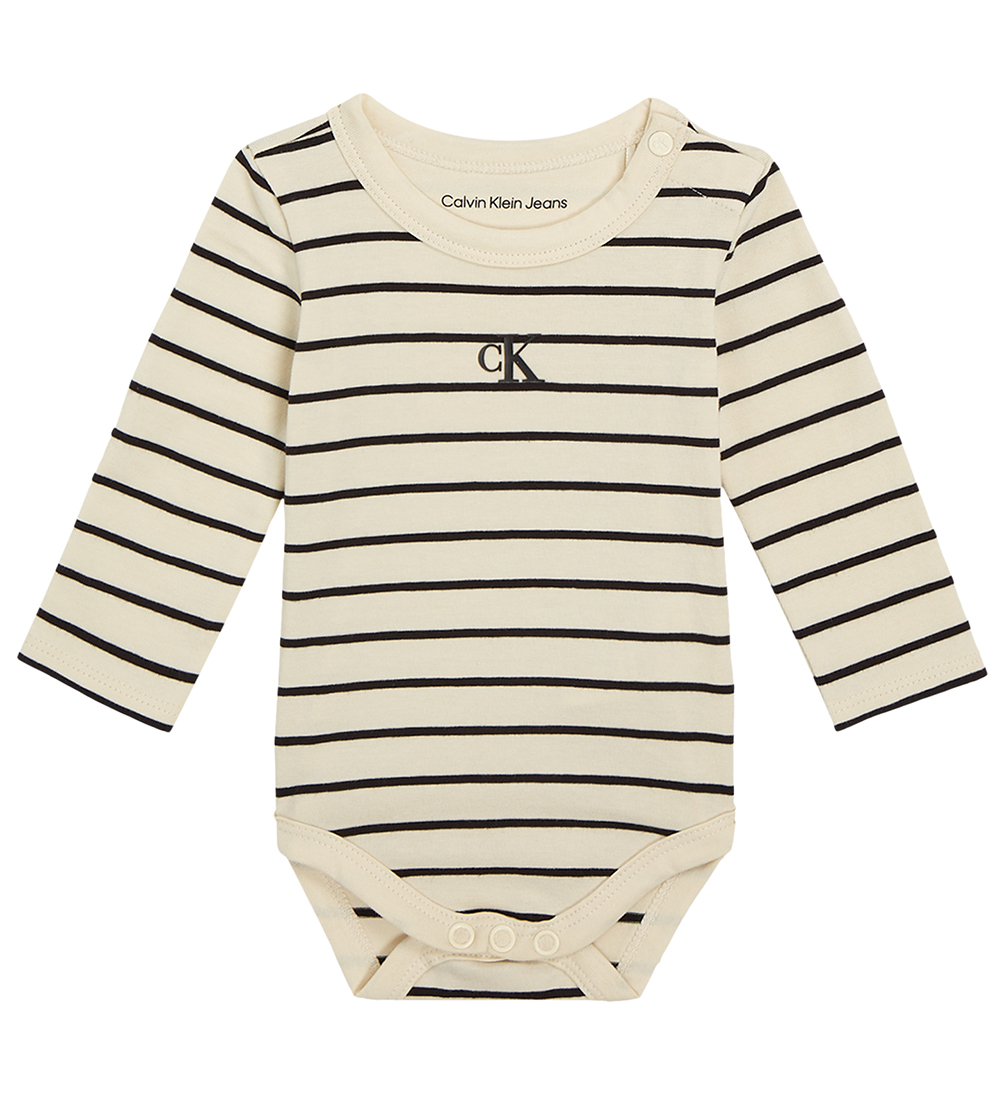 Calvin Klein Bodysuits l/s - 2-Pack - Black/Vanilla Stripe