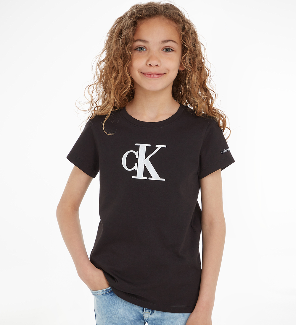 Calvin Klein T-shirt - Metallic Monogram Slim - Black