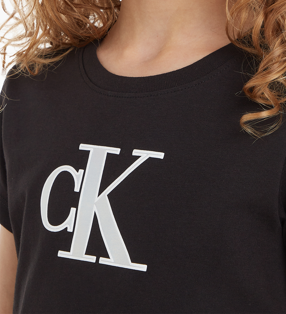 Calvin Klein T-shirt - Metallic Monogram Slim - Black