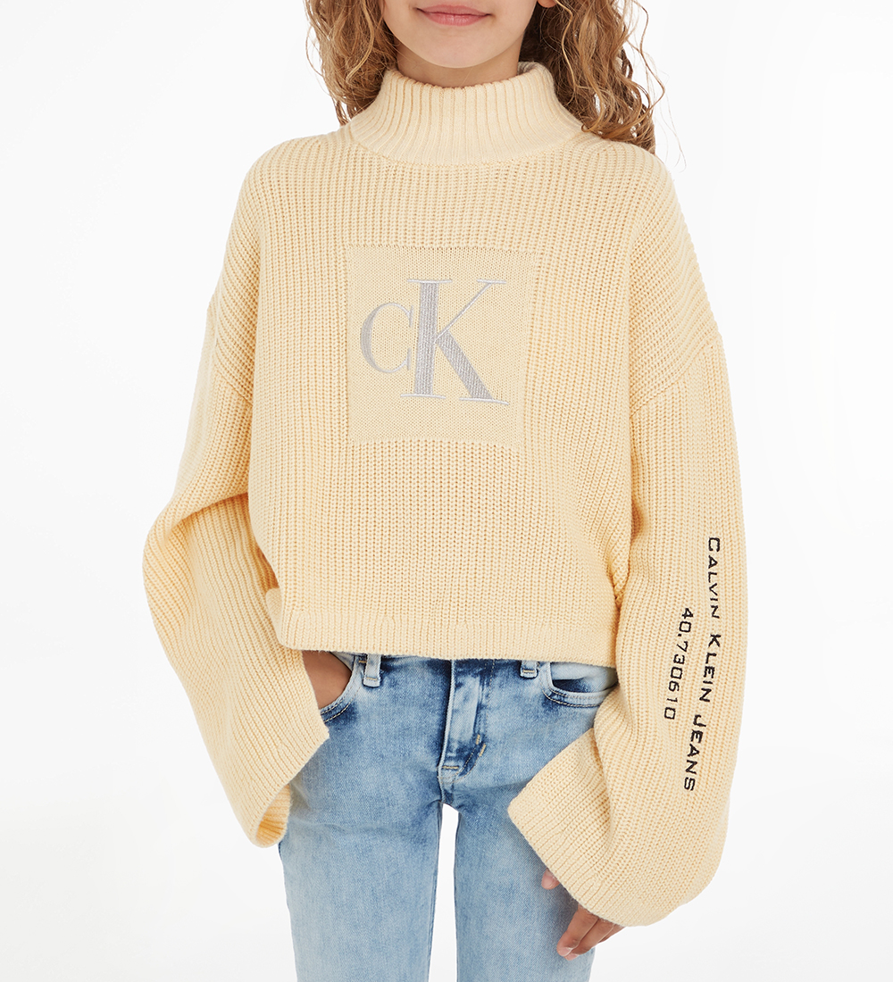 Calvin Klein Tröja - Beskuren - Stickad - Vanilla m. Silver