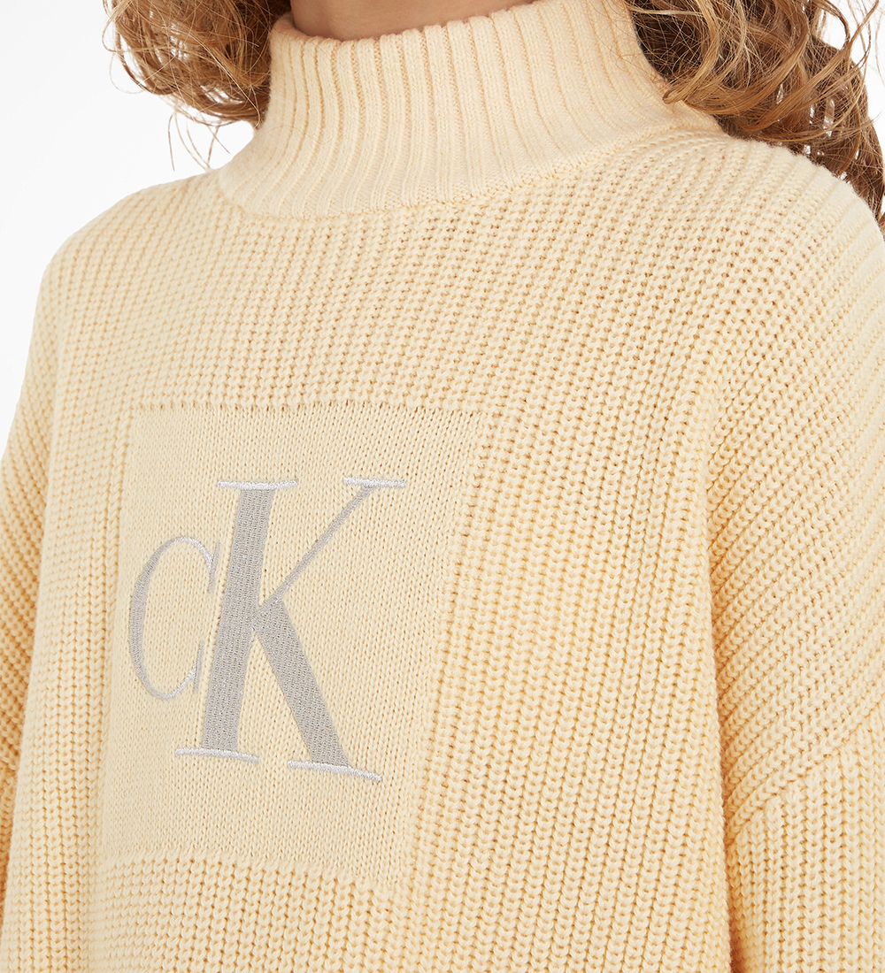 Calvin Klein Tröja - Beskuren - Stickad - Vanilla m. Silver