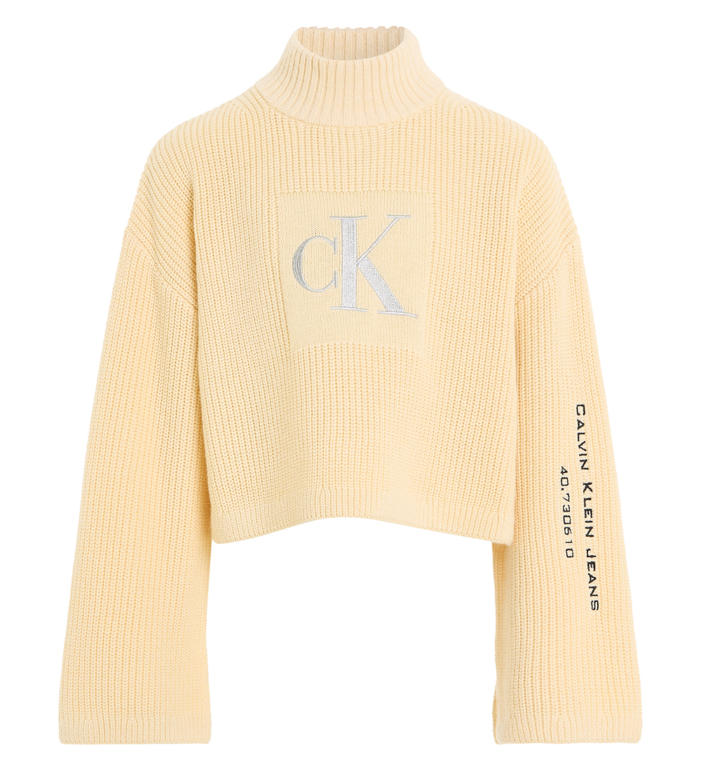 Calvin Klein Tröja - Beskuren - Stickad - Vanilla m. Silver