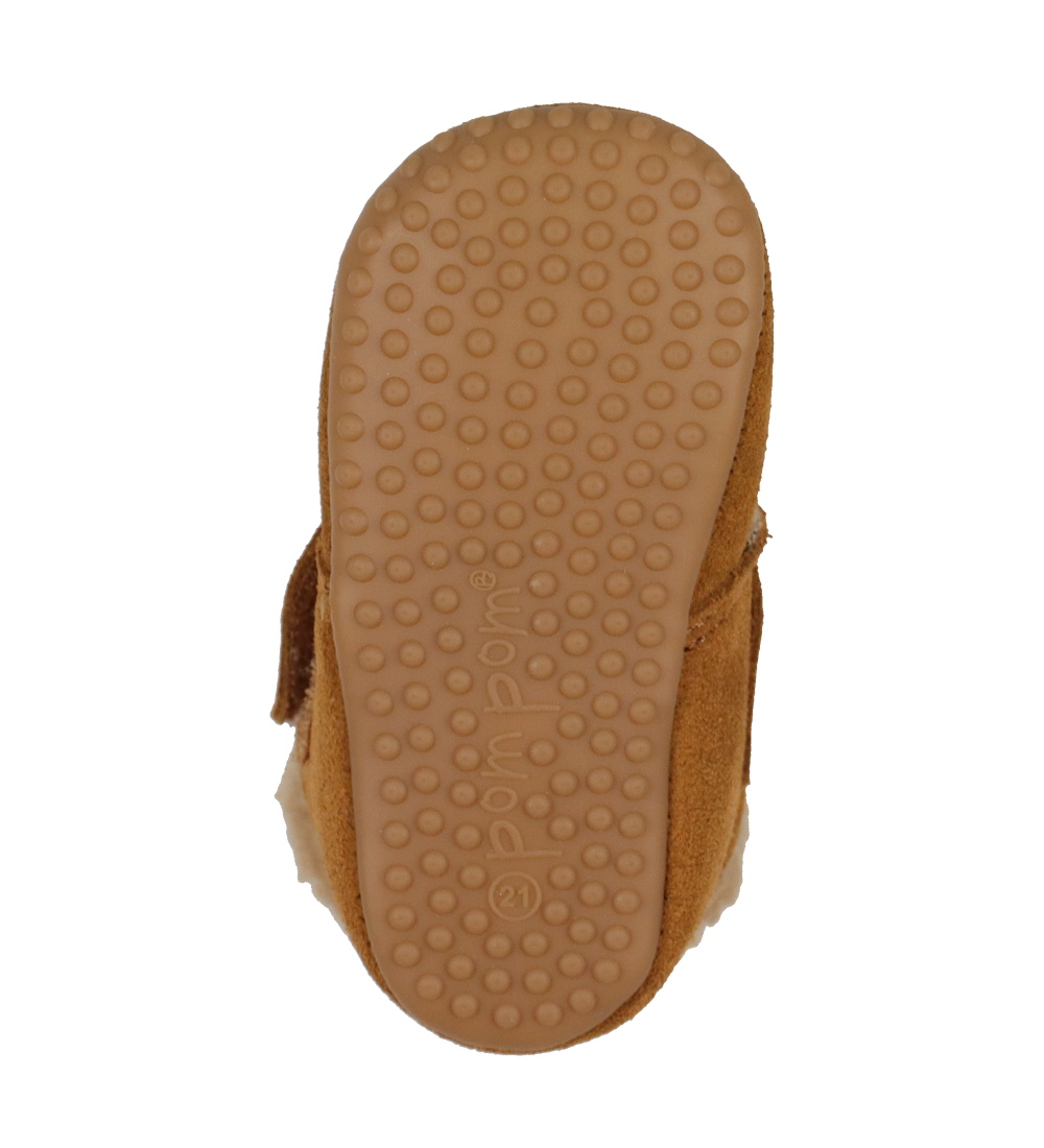 Pom Pom Soft Sole Leather Shoes - Camel