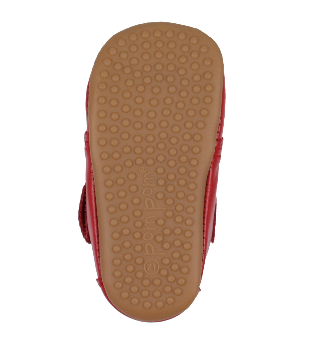 Pom Pom Soft Sole Leather Shoes - Red