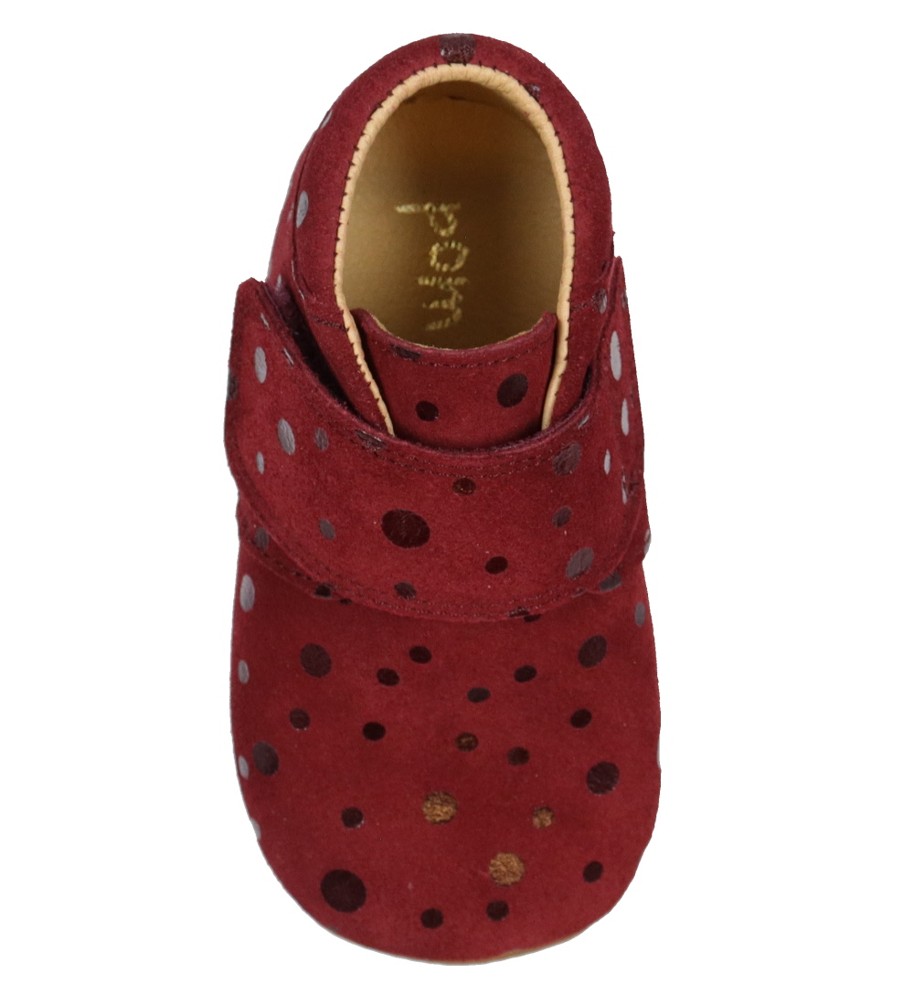 Pom Pom Soft Sole Leather Shoes - Dark Red Dots