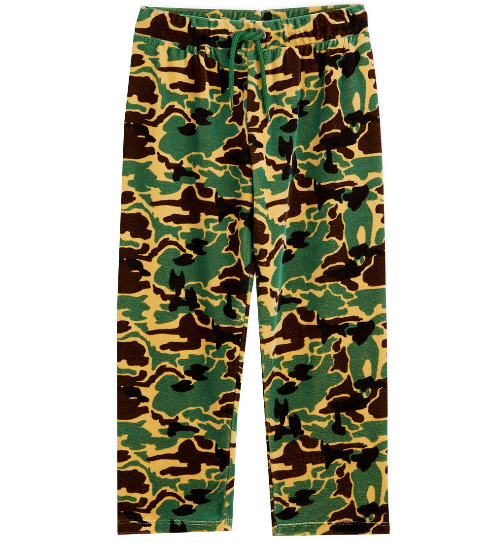 Mini Rodini Velourbyxor - Camo - Grön