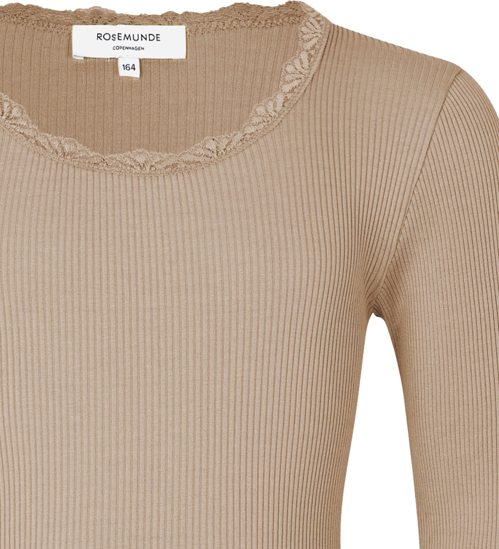 Rosemunde Bluse - Seide/Baumwolle - Sand m. Spitze