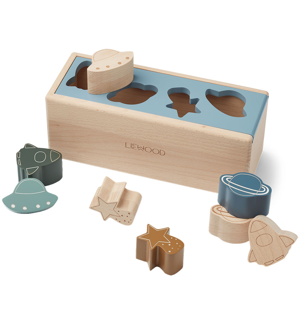 Liewood Vormensorteerbox - Hout - Midas - Space Blue Mist Multi