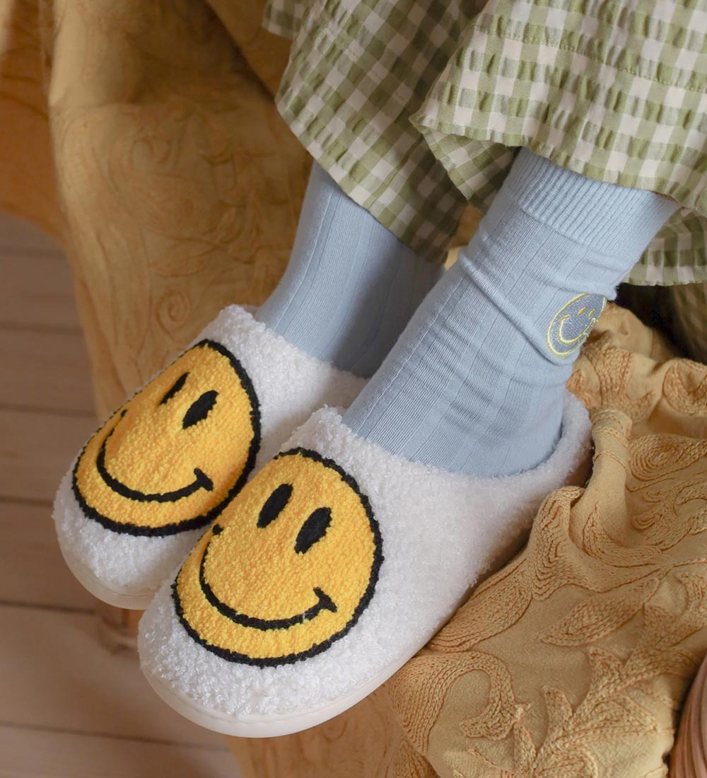 Chaussons By Stær - Blanc/Jaune av. Smiley