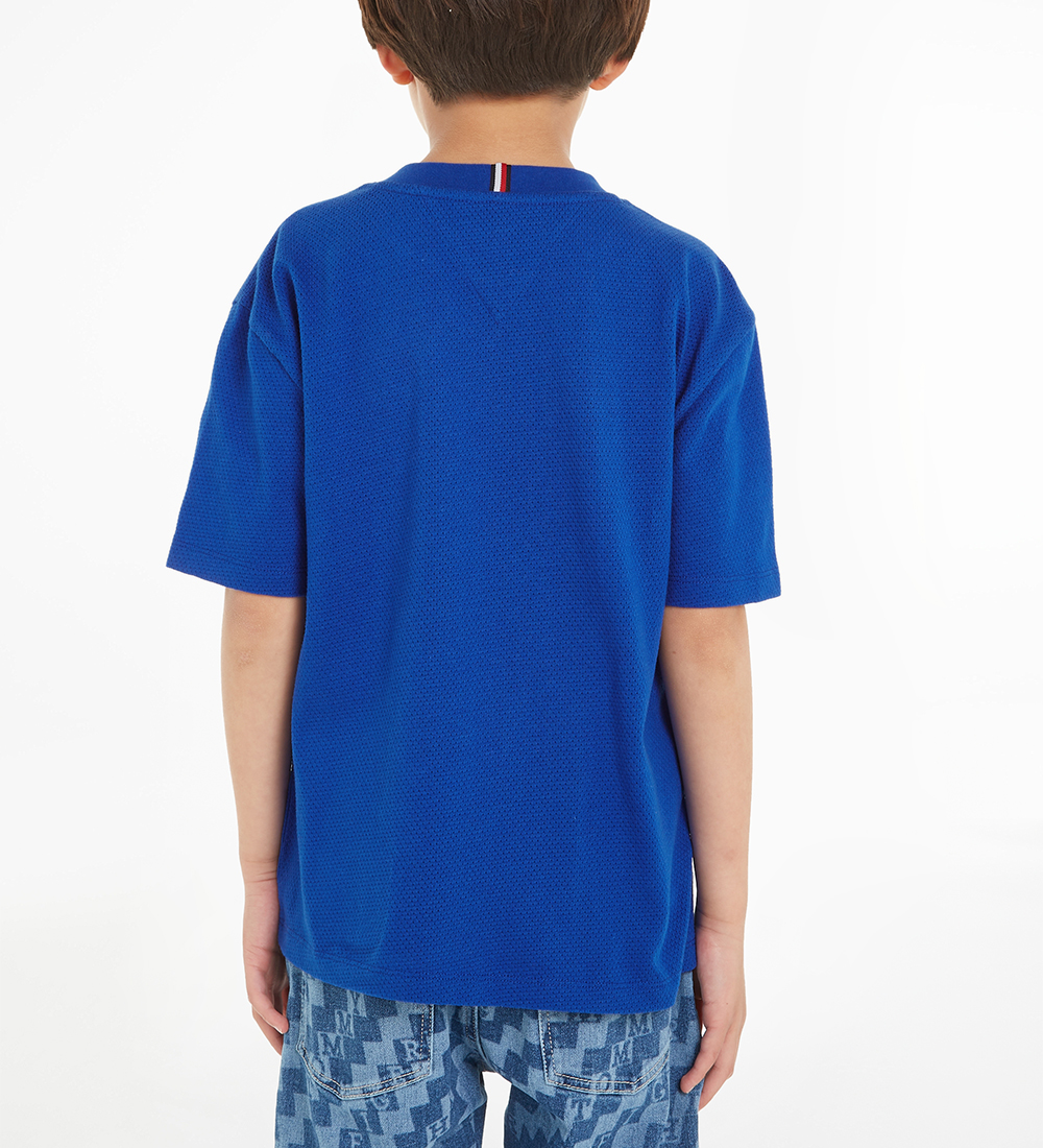 Tommy Hilfiger T-Shirt - Mesh Varsity - Ultra Blue m. Wit