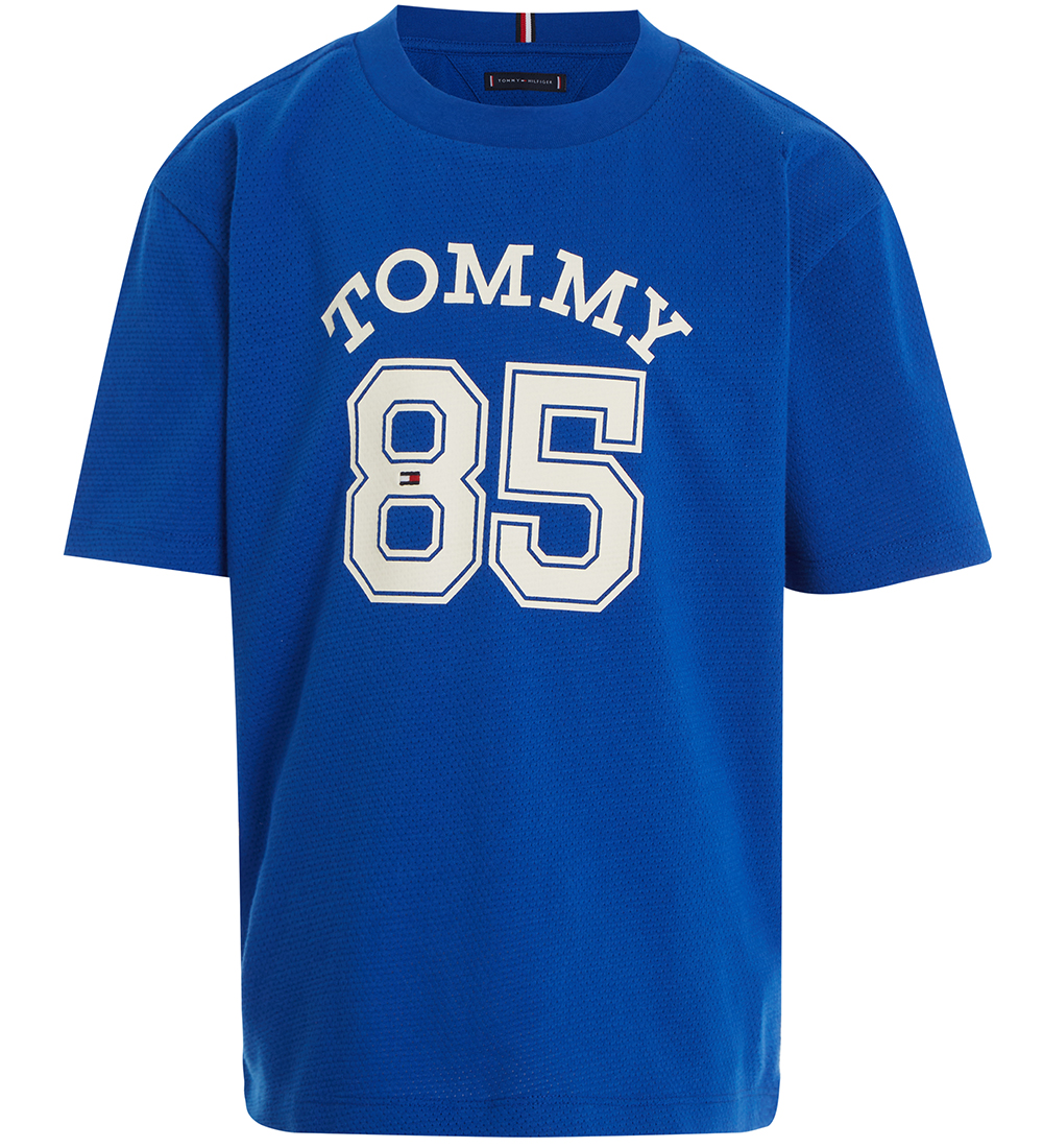 Tommy Hilfiger T-Shirt - Mesh Varsity - Ultra Blue m. Wit