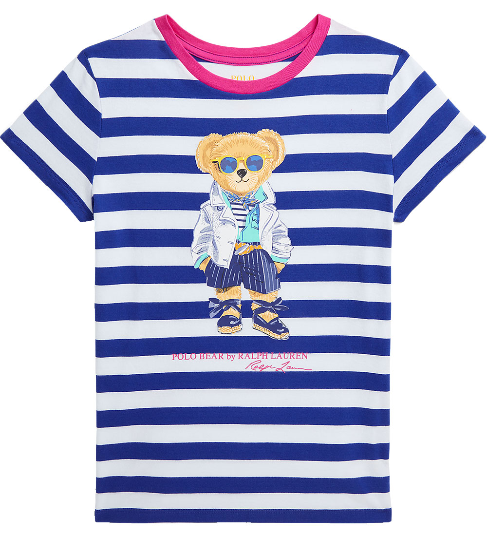 Polo Ralph Lauren T-shirt - White/Blue Striped w. Soft Toy