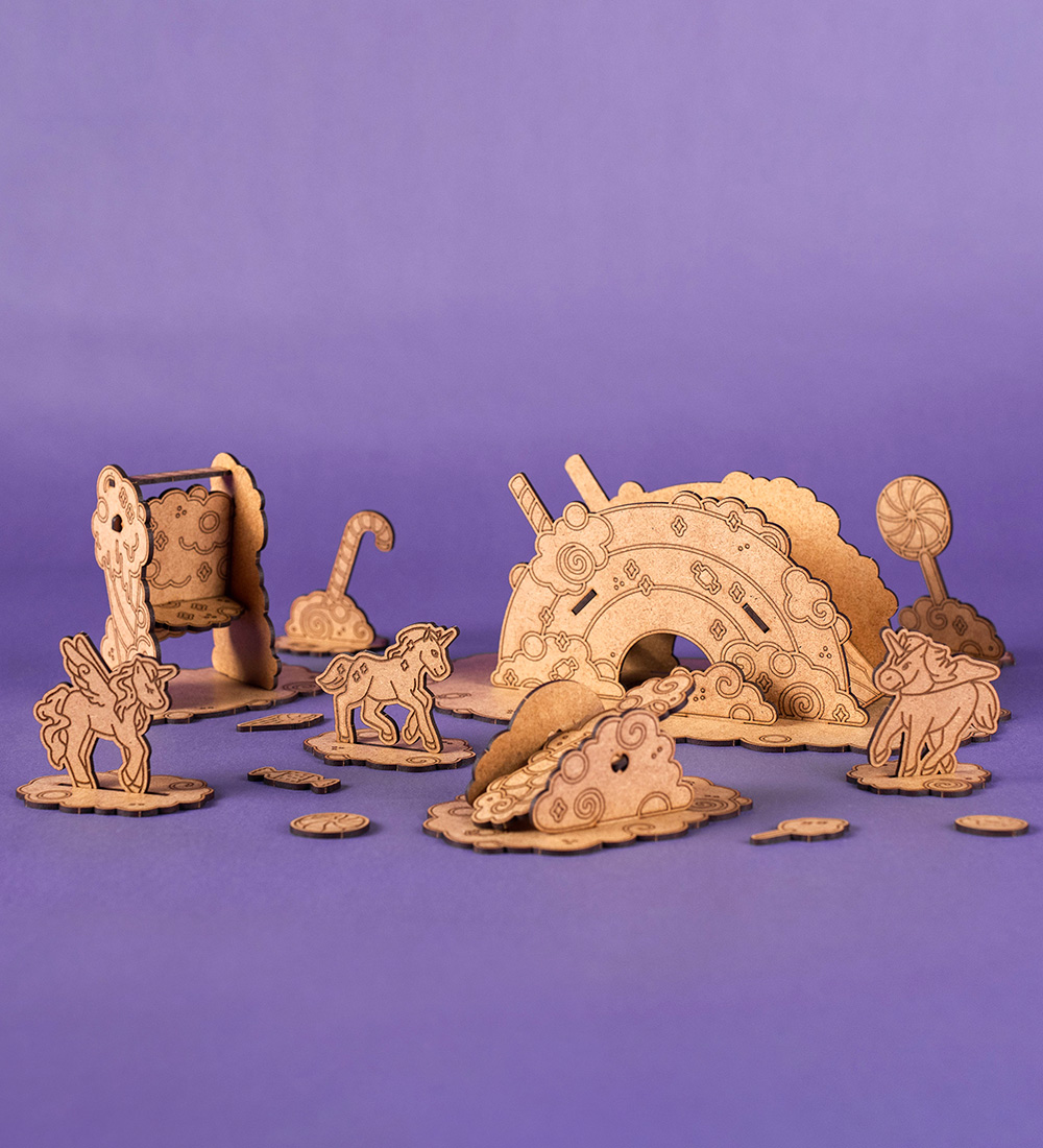Crateit Creation Set - Unicorn - Wood - Candyland - 39 Parts