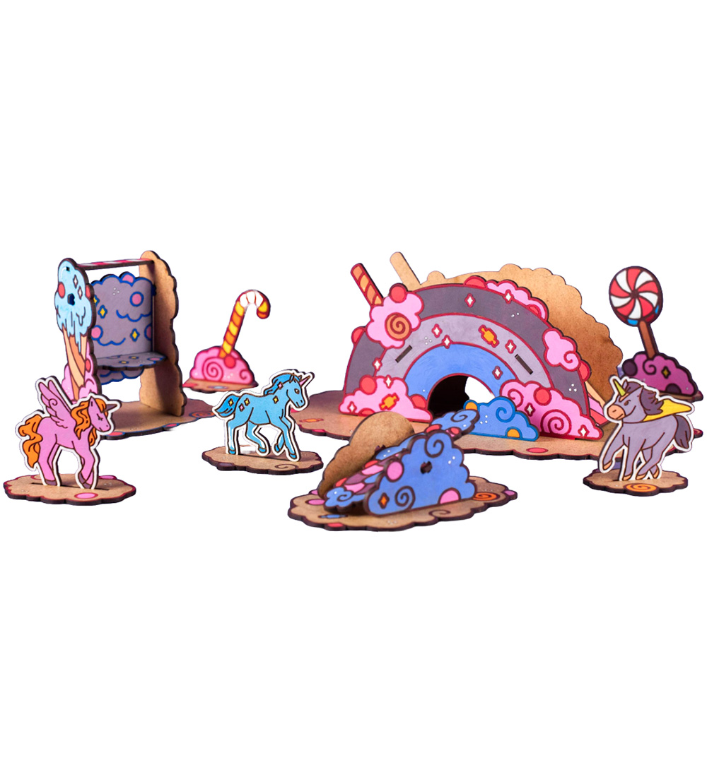 Crateit Creation Set - Unicorn - Wood - Candyland - 39 Parts
