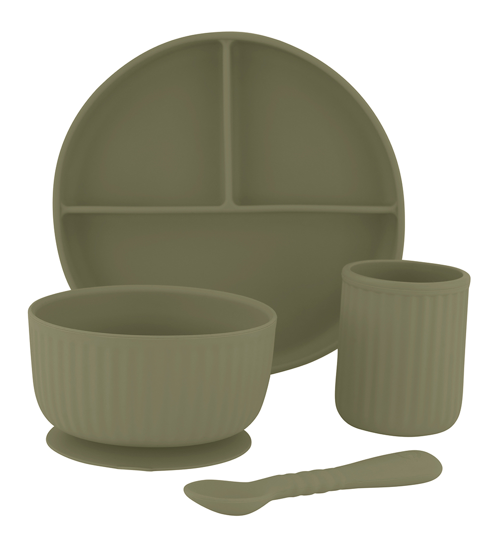 Mikk-Line Set de Vaisselle - Silicone - 4 Parties - Sch Herb