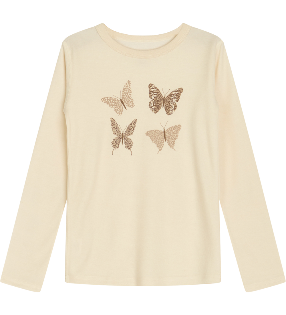 Hust and Claire Blouse - Wool/Bamboo - Abba - Ecru w. Butterflie