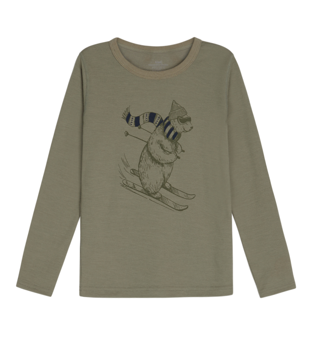 Hust and Claire Blouse - Wol/Bamboe - Abba - Khaki m. Print