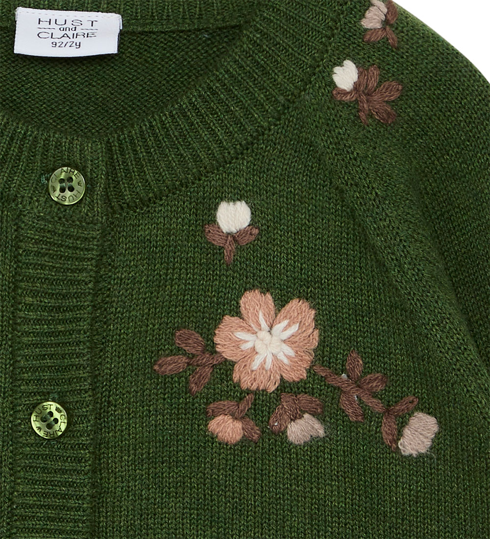 Hust and Claire Gilet - Carlota - Tricot - Green Lac av. Fleur