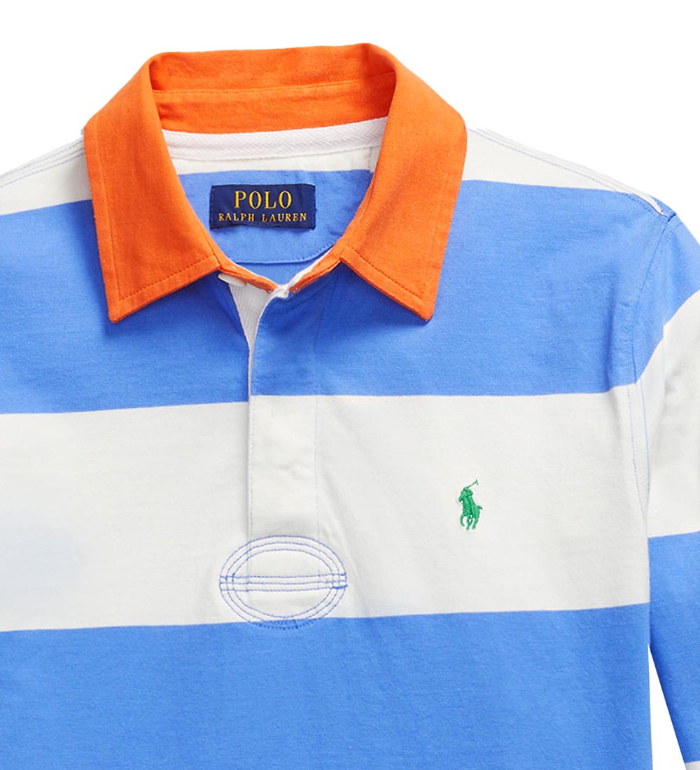 Polo Ralph Lauren Poloshirt - Summer Blue/Wit Gestreept m. Oranj