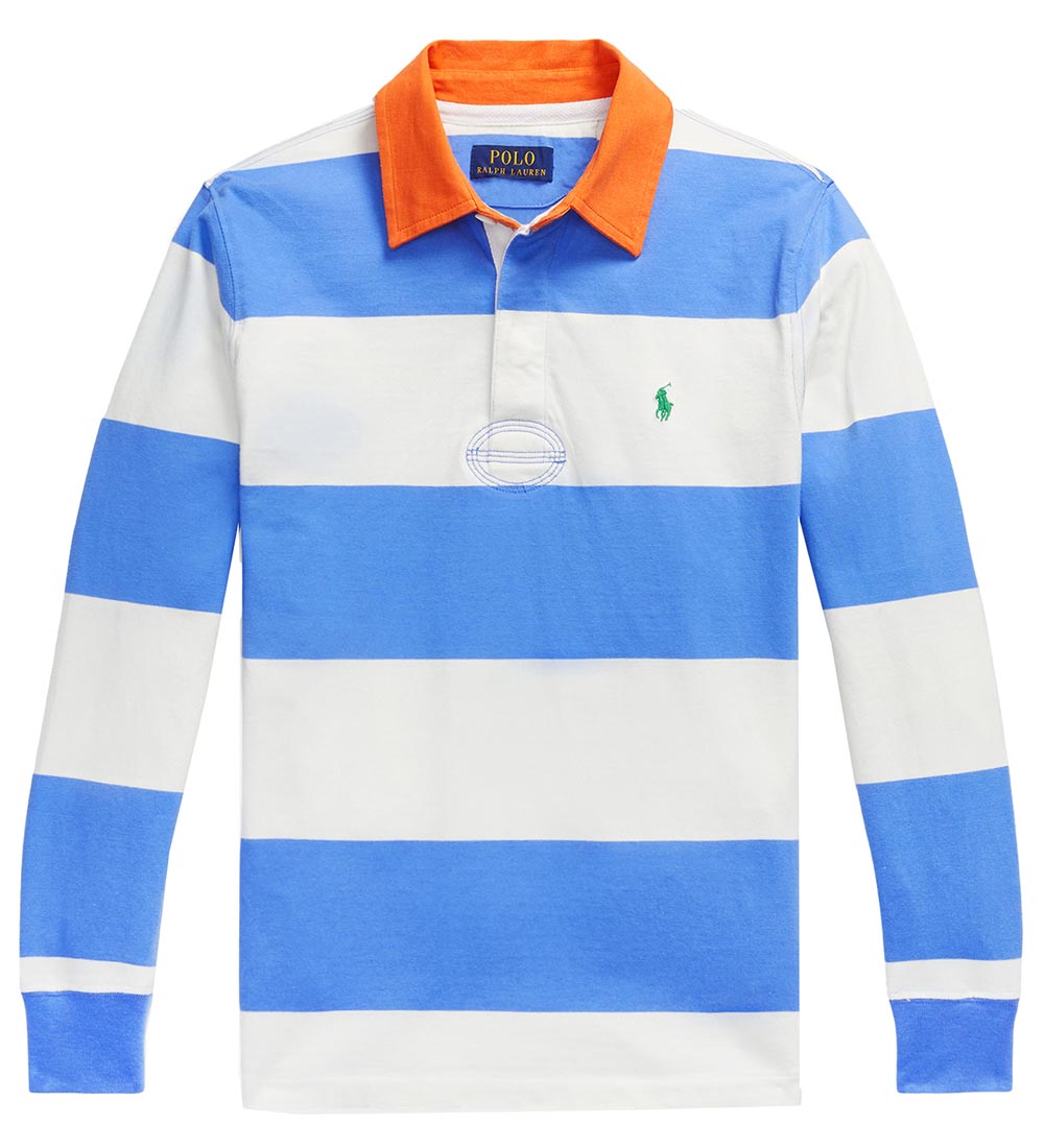 Polo Ralph Lauren Poloshirt - Summer Blue/Wit Gestreept m. Oranj