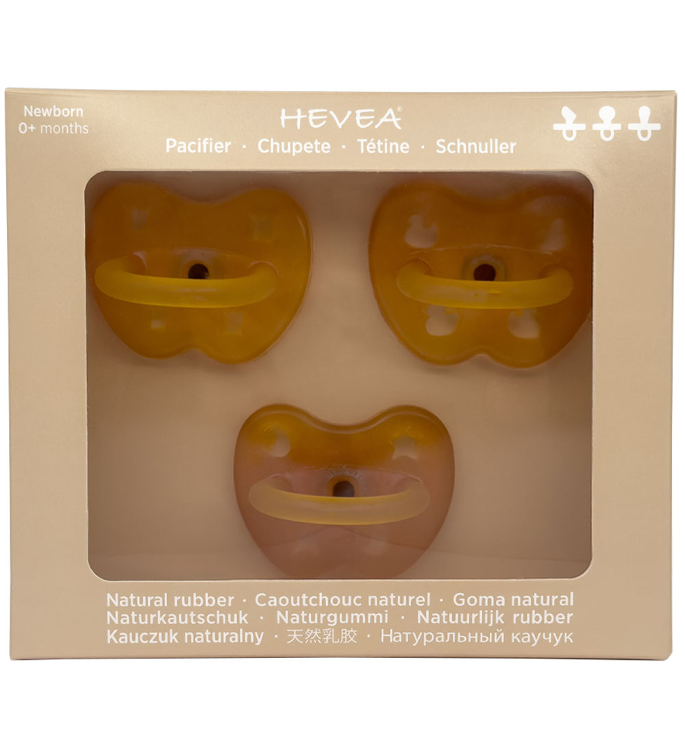 Hevea Pacifiers - 0-3 Mths. - 3-Pack - Natural Rubber - Natural