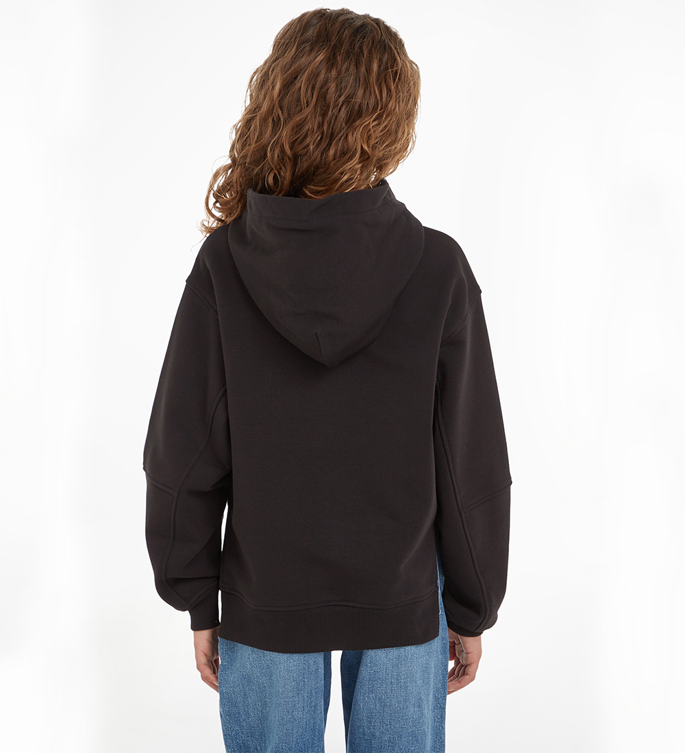 Calvin Klein Hoodie - Metalic Satin Monogram - Svart m. Silver