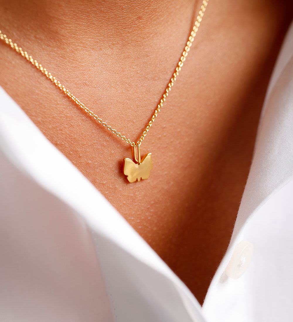 Design Letters Pendant To Necklace - Butterfly - 18K Gold Platin