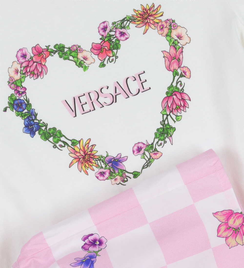 Versace Kleid - Weiß/Rosa Kariert m. Blumen