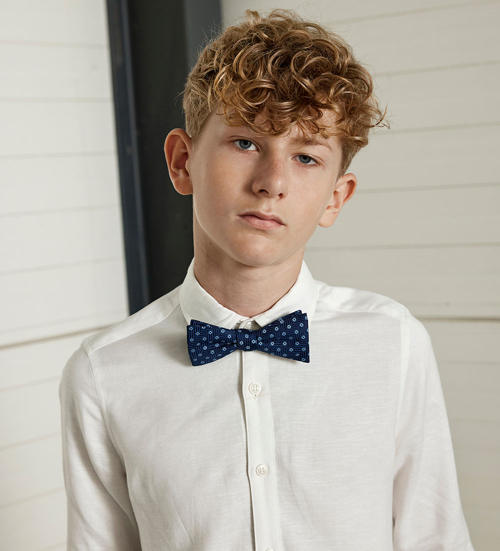 Hound Bow Tie w. Handkerchief - Navy w. White/Light Blue