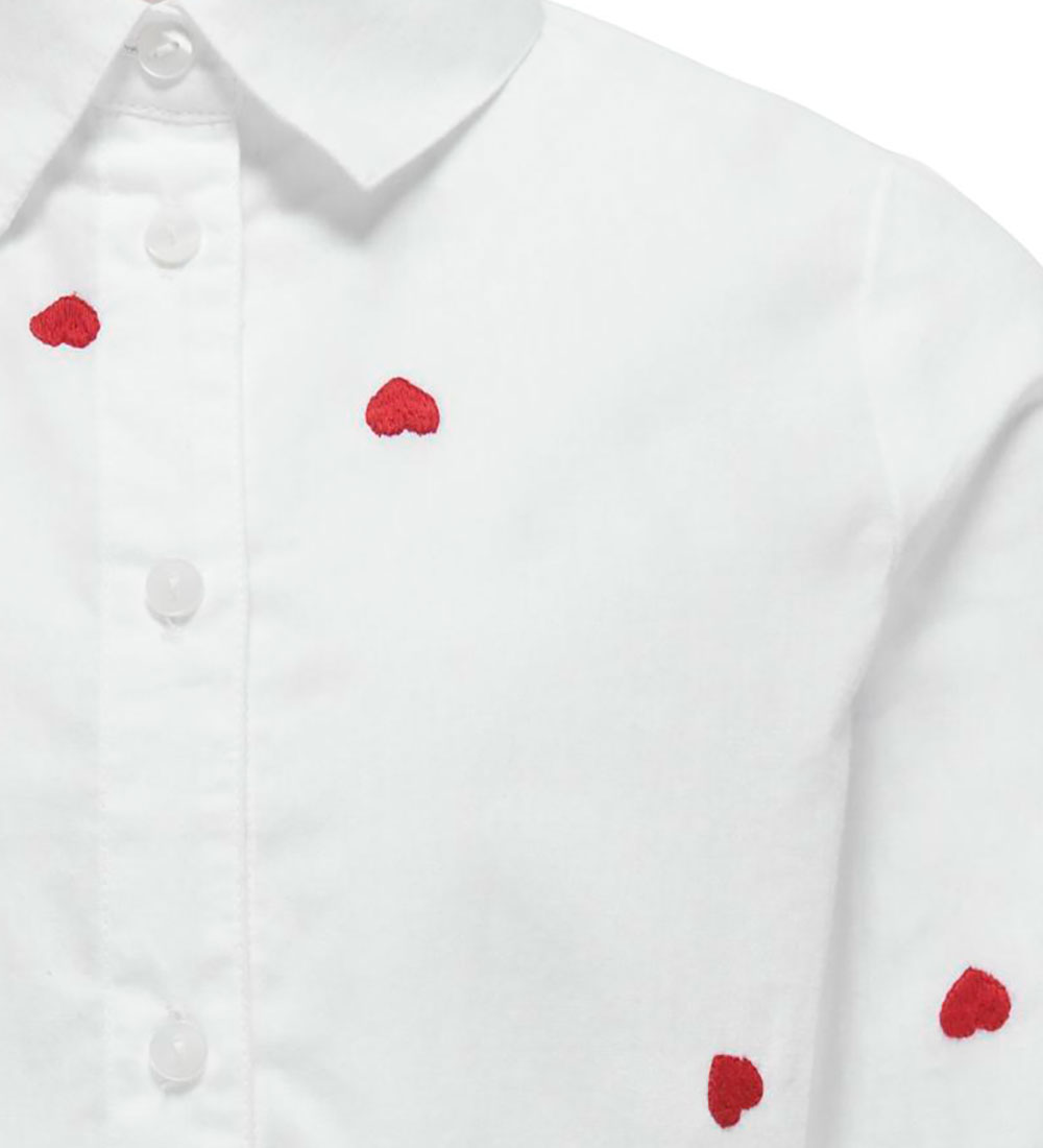 Kids Only Hemd - KogLina - Bright White/Flame Scarlet Hearts