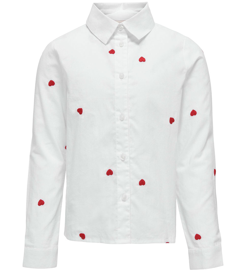Kids Only Hemd - KogLina - Bright White/Flame Scarlet Hearts