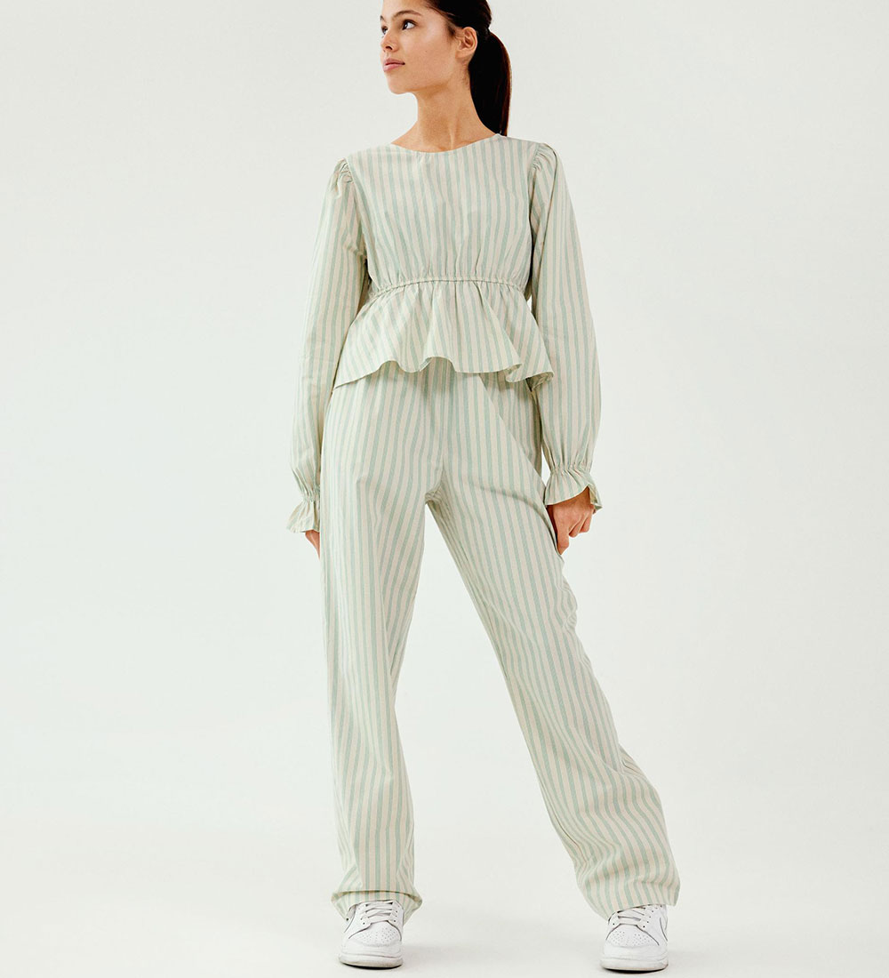 LMTD Trousers - NlfTipsy - Turtledove/Créme De Menthe Stripes