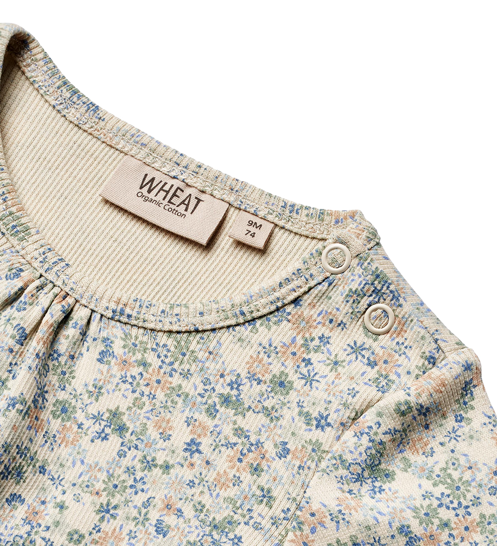 Wheat Bodysuit l/s - Rib - Elmine - Sandshell Mini Flowers