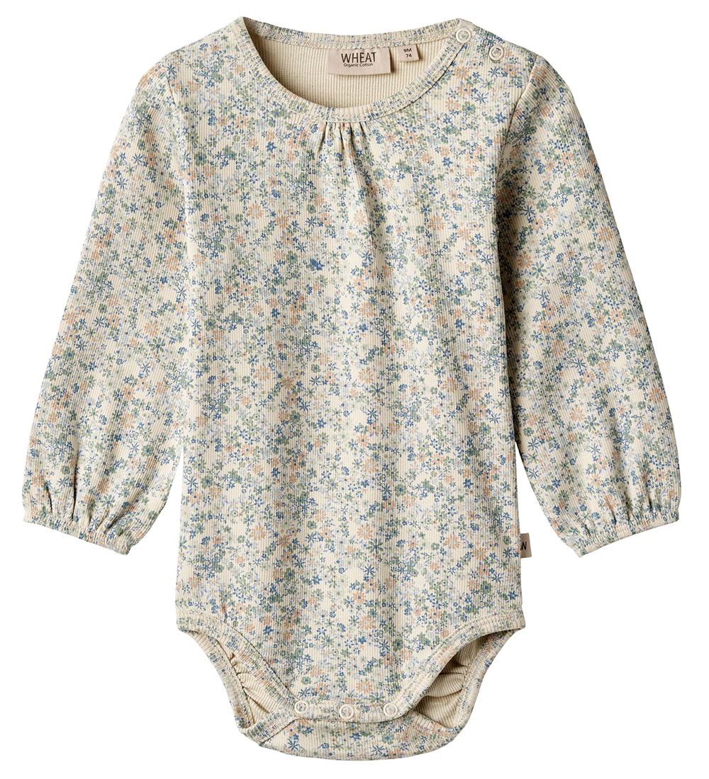 Wheat Bodysuit l/s - Rib - Elmine - Sandshell Mini Flowers