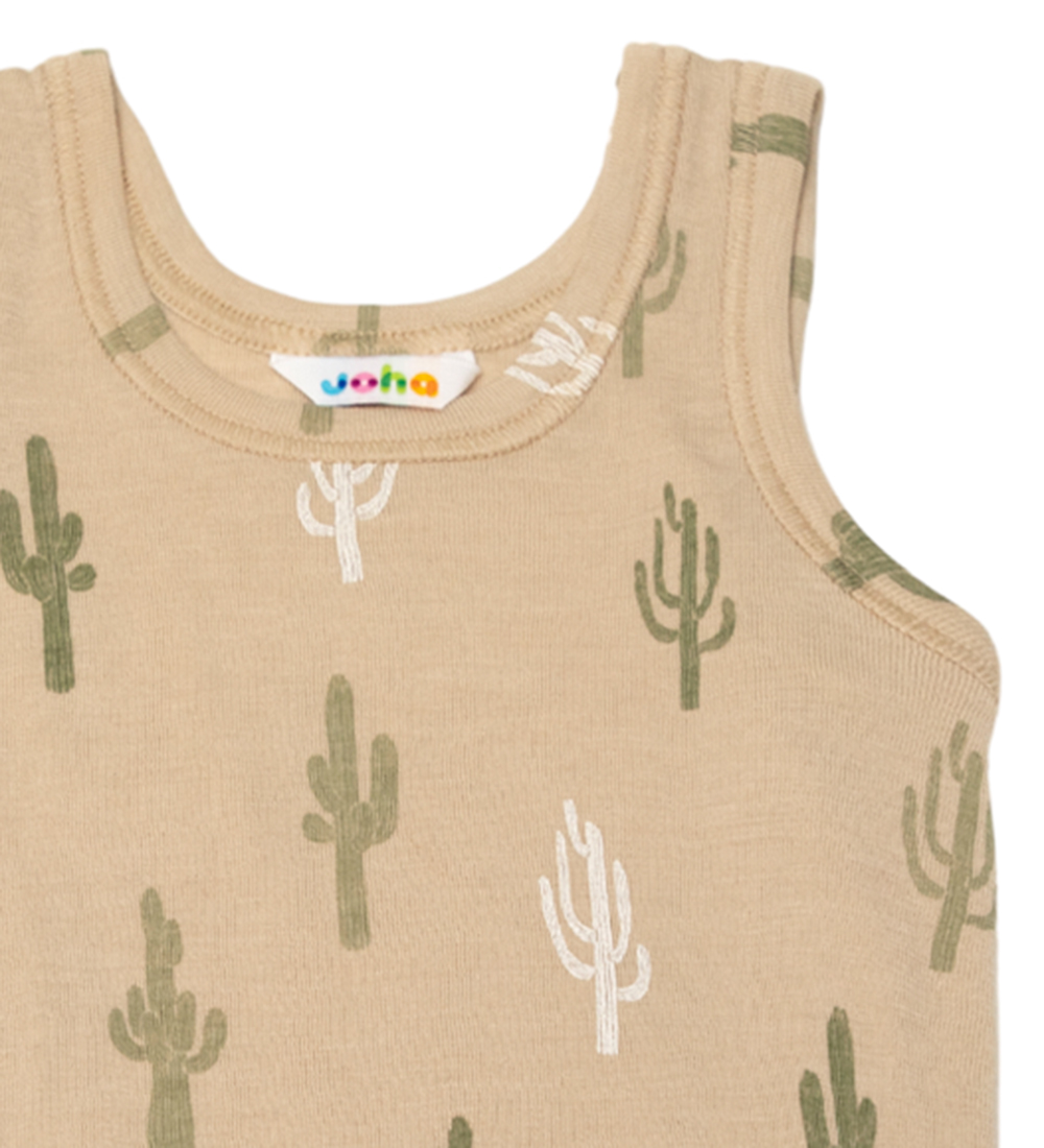 Joha Undershirt - Wool/Silk - Beige w. Cactus