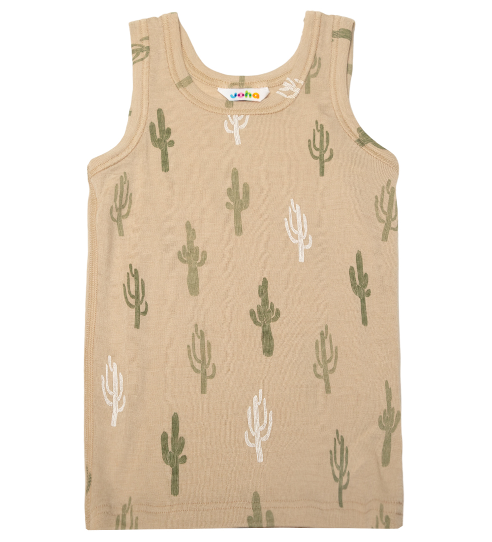 Joha Undershirt - Wool/Silk - Beige w. Cactus