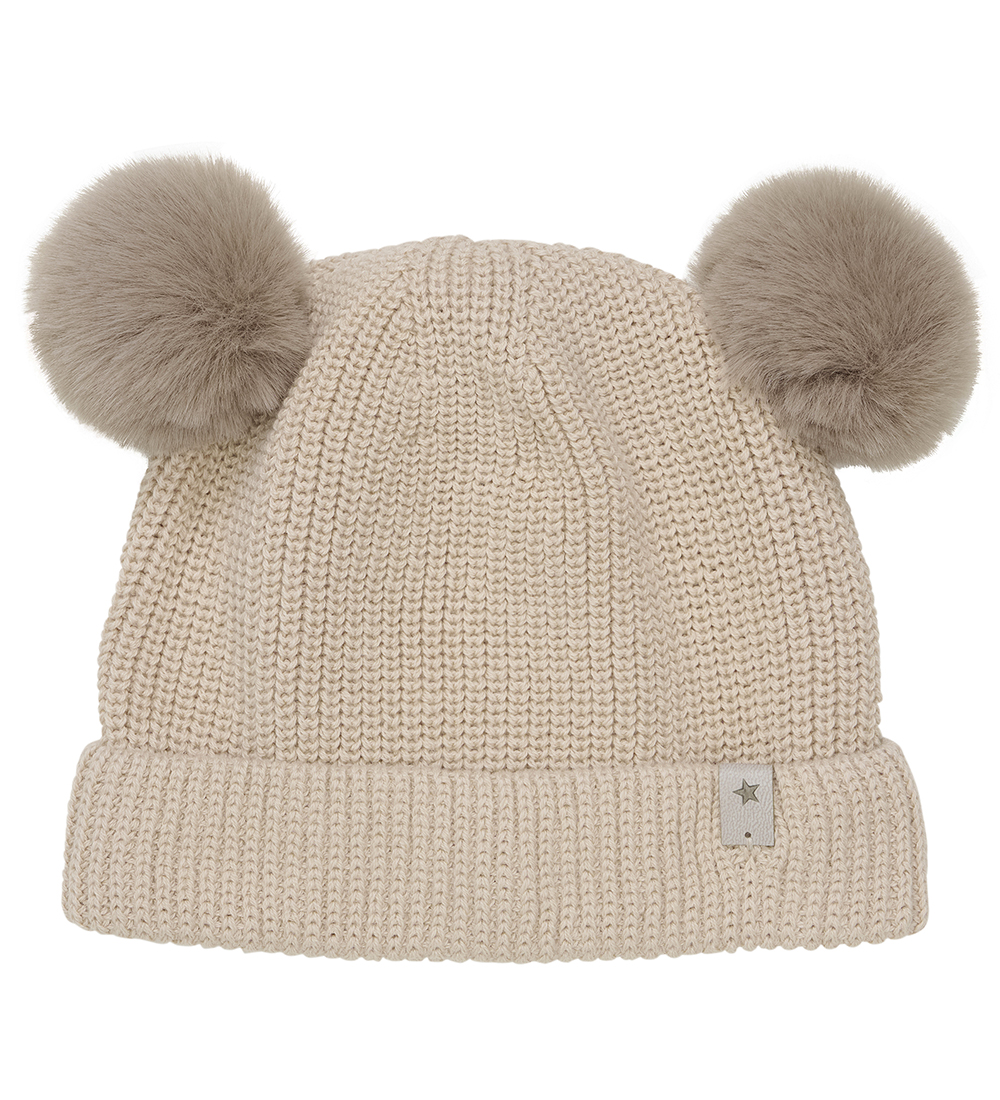 Huttelihut Beanie - Knitted - Light Camel w. Pom-Pom