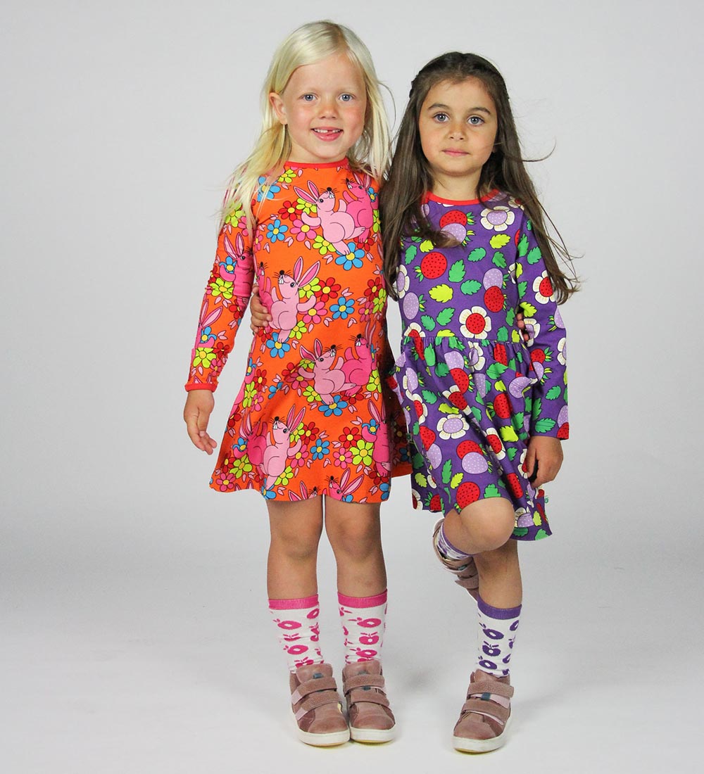 Småfolk Kleid - Orange m. Kaninchen und Blumen
