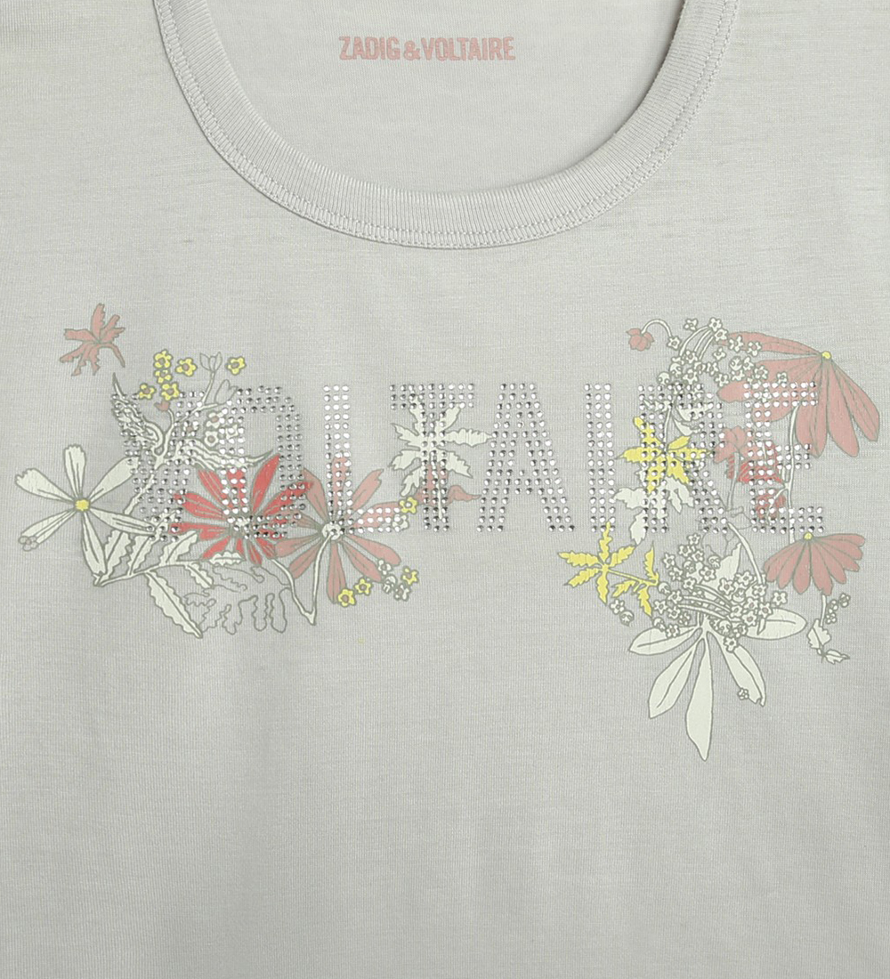Zadig & Voltaire T-shirt - Alister - Light Grey w. Flowers/Simil