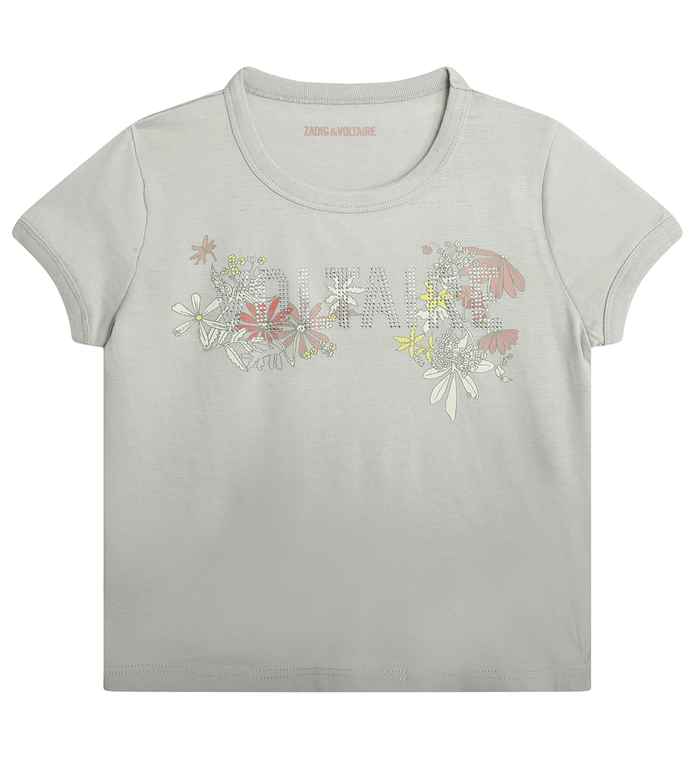 Zadig & Voltaire T-shirt - Alister - Light Grey w. Flowers/Simil