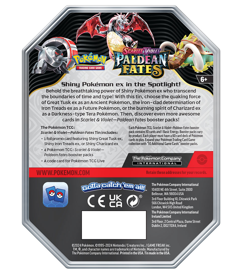 Pokémon Trading Card - Scarlet & Violet - Paldean Fates Tin - Sh