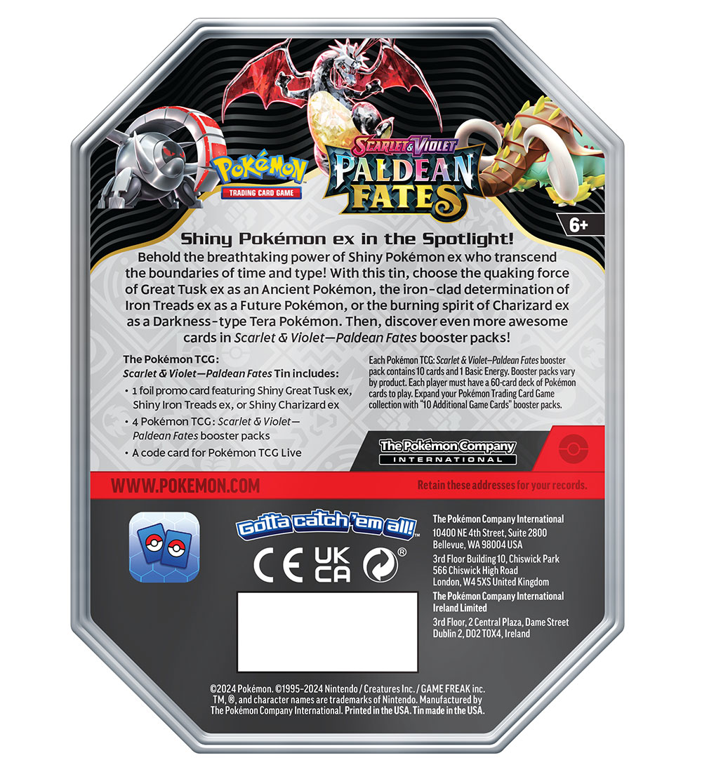 Pokémon Trading Card - Scarlet & Violet - Paldean Fates Tin - Sh